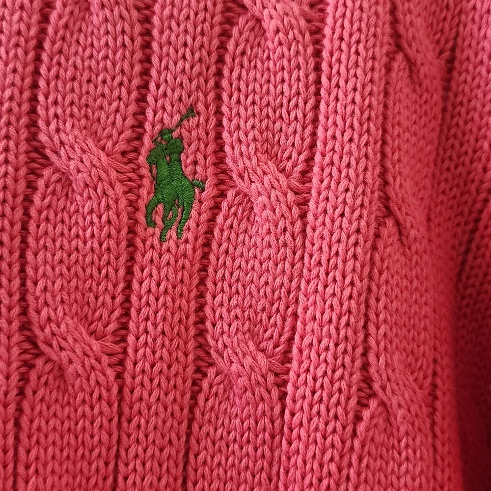 Ralph Lauren Sport Women's Pink Cable Knit Sweater, Size Large, Cotton.